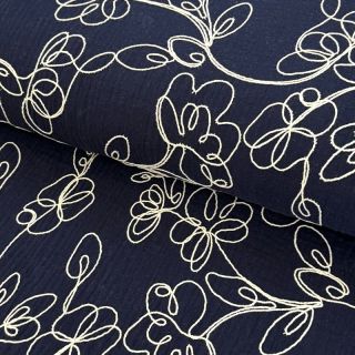 Dvojitá gázovina/mušelín EMBROIDERY Climbing flowers navy
