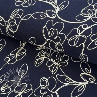 Muślin double gauze EMBROIDERY Climbing flowers navy