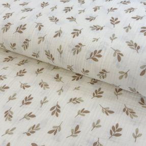 Podwójna gaza/muslin Leaves in the wind taupe digital print
