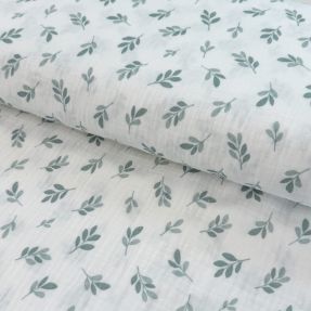 Podwójna gaza/muslin Leaves in the wind sage digital print
