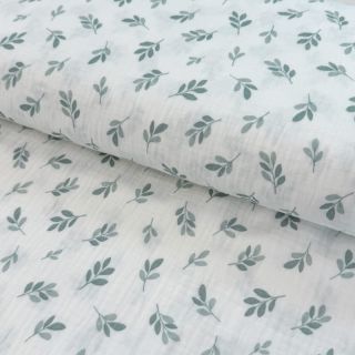 Podwójna gaza/muslin Leaves in the wind sage digital print