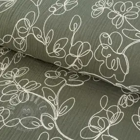 Muślin double gauze EMBROIDERY Climbing flowers pickle