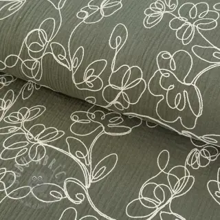 Muślin double gauze EMBROIDERY Climbing flowers pickle