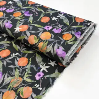 Wiskoza SATIN Leaves and oranges digital print