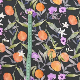 Wiskoza SATIN Leaves and oranges digital print