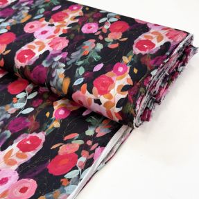 Wiskoza SATIN Night flowers black digital print