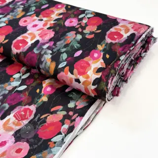 Wiskoza SATIN Night flowers black digital print
