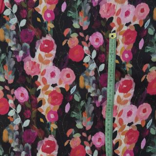 Viskóza SATIN Night flowers black digital print
