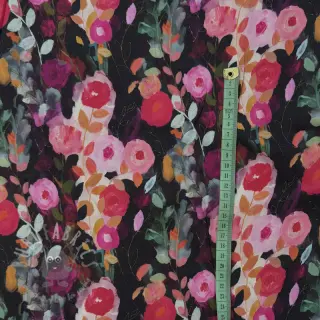 Wiskoza SATIN Night flowers black digital print
