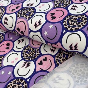 Teplákovina Happy faces purple digital print