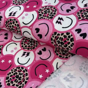 Teplákovina Happy faces pink digital print
