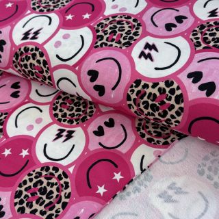 Dresówka Happy faces pink digital print