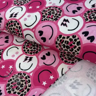 Dresówka Happy faces pink digital print