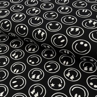 Dzianina Happy faces black digital print