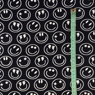 Dzianina Happy faces black digital print