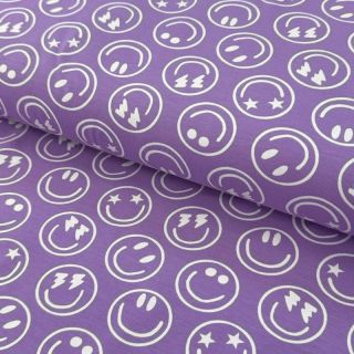 Dzianina Happy faces lavender digital print