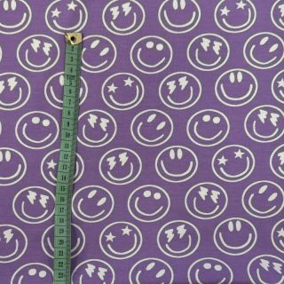 Dzianina Happy faces lavender digital print
