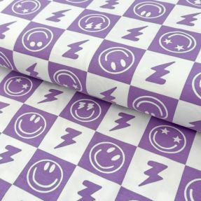 Dzianina Happy faces square lavender digital print