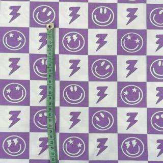 Dzianina Happy faces square lavender digital print