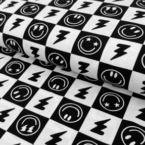 Dzianina Happy faces square black digital print