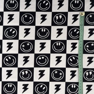 Dzianina Happy faces square black digital print