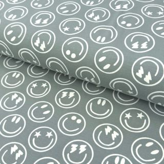Dzianina Happy faces sage digital print