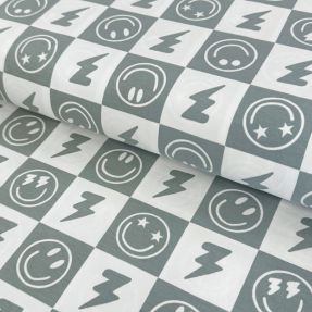 Dzianina Happy faces square sage digital print