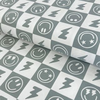 Dzianina Happy faces square sage digital print
