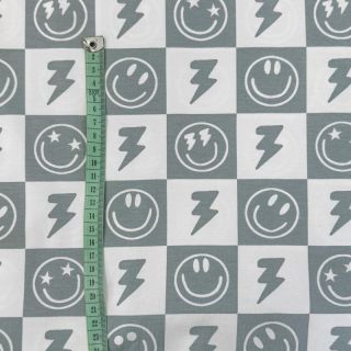 Dzianina Happy faces square sage digital print