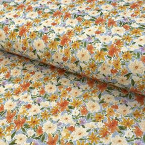 Wiskoza z lnem CREPE Flowers yellow digital print