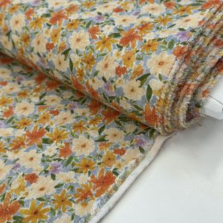 Wiskoza z lnem CREPE Flowers yellow digital print