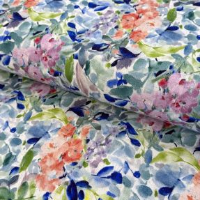 Wiskoza z lnem CREPE Flowers blue digital print