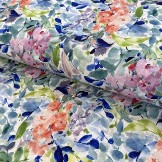 Wiskoza z lnem CREPE Flowers blue digital print