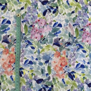 Wiskoza z lnem CREPE Flowers blue digital print