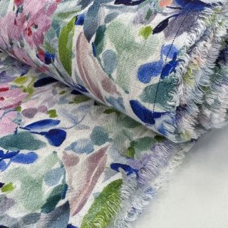 Wiskoza z lnem CREPE Flowers blue digital print