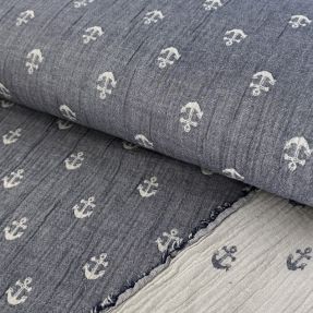 Muślin double gauze ACQUARD Anchor 2-side faded gray navy