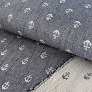 Double gaza/muslin JACQUARD Anchor 2-side faded gray navy