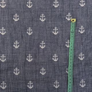 Double gaza/muslin JACQUARD Anchor 2-side faded gray navy