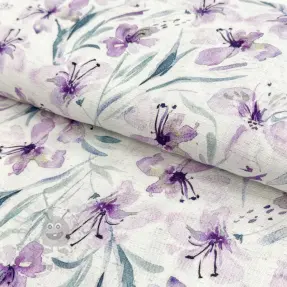 Tkanina wiskozowa z lnem Natural Lin Laurel purple digital print
