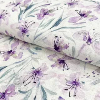 Tkanina wiskozowa z lnem Natural Lin Laurel purple digital print