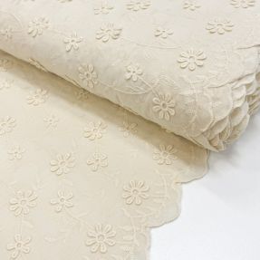 Bavlnená látka EMBROIDERY Catchy daisy ecru