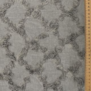 Tkanina bawełniana z lnem Vintage Fringe Diamonds grey