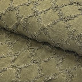 Bavlnená látka s ľanom Vintage Fringe Diamonds army