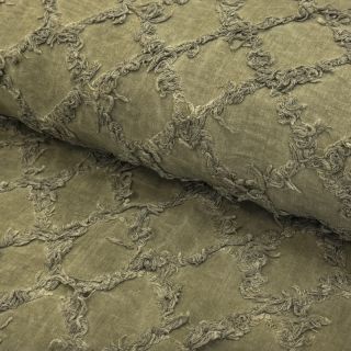 Bavlnená látka s ľanom Vintage Fringe Diamonds army