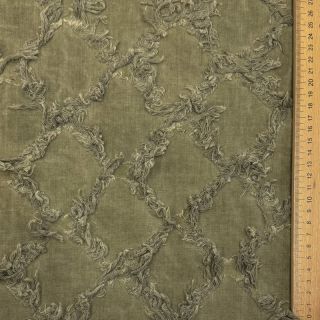 Bavlnená látka s ľanom Vintage Fringe Diamonds army