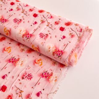Viskóza RAYON POPLIN Pink flowers design F digital print