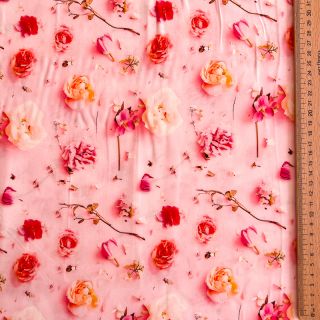 Viskóza RAYON POPLIN Pink flowers design F digital print
