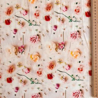 Viskóza RAYON POPLIN Pink flowers design E digital print