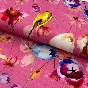 Úplet VISCOSE LYCRA HEAVY Mixed flowers pink digital print