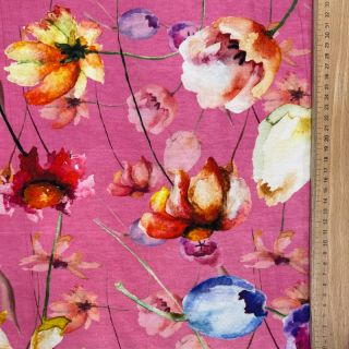 Úplet VISCOSE LYCRA HEAVY Mixed flowers pink digital print